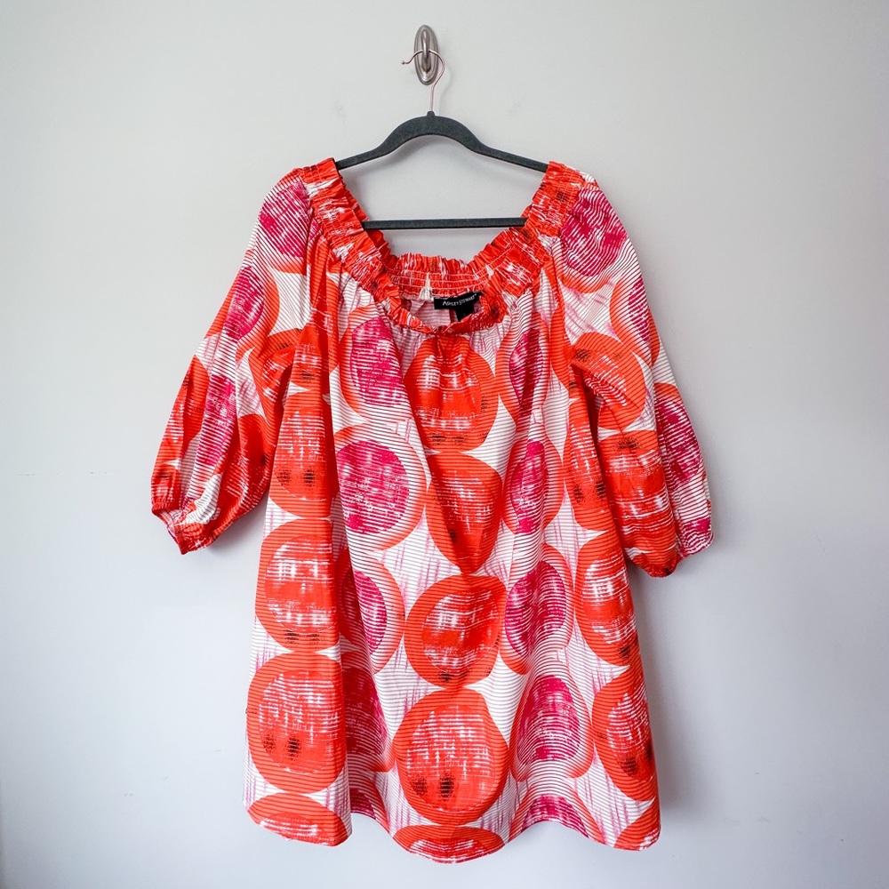 Ashley Stewart Orange & Pink Off The Shoulder Patterned Top